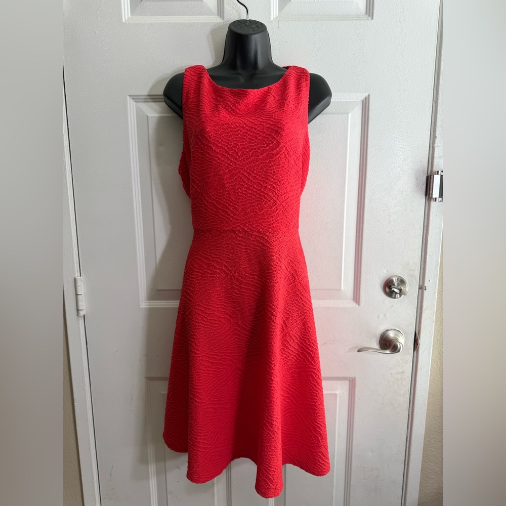 Calvin Klein Red Textured Fit & Flare Sleeveless Party Cocktail Dress Size 14